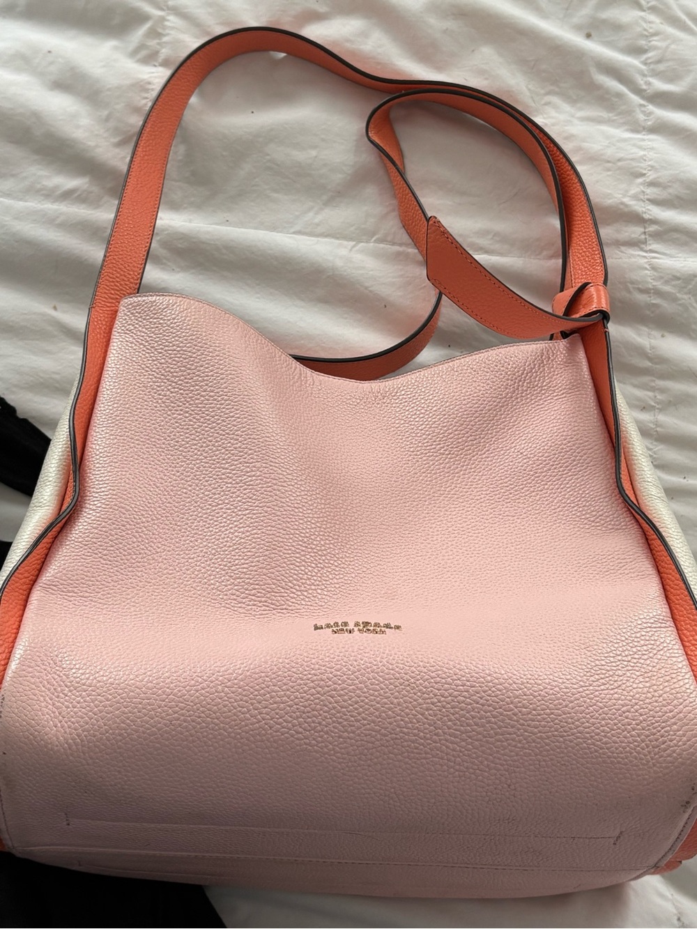 kate spade Pink Pebbled Leather Shoulder Bag with Coral Straps